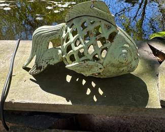 Vintage Cast Iron Koi Fish Garden Lantern
