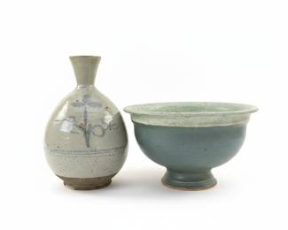 Stoneware Vase and Footed Bowl
