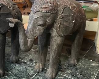 Vintage Hand-Carved Wood Elephant Figurine