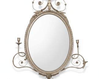 Vintage Oval Wall Mirror with Sconces