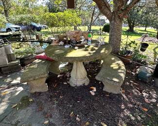 Cast Stone Garden Table and Bench Set