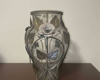 Vintage Glass and Metal Floral Vase