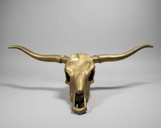 Vintage Solid Brass Longhorn Steer Skull Wall Sculpture