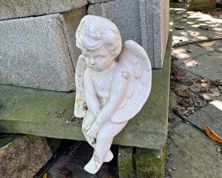 Cast Stone Sitting Cherub Garden Statue