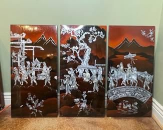 Vintage Vietnamese Mother of Pearl Lacquer Wall Panels