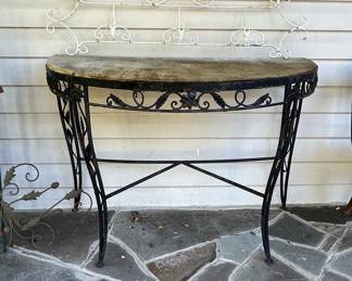 Vintage Wrought Iron Console Table with Marble Top