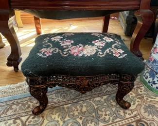 Vintage Needlepoint Footstool