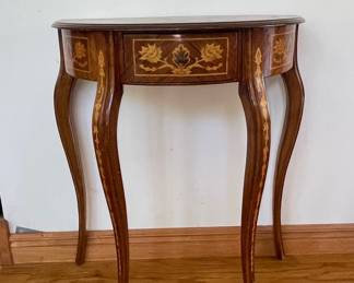 French Louis XV Style Marquetry Demilune Console Table