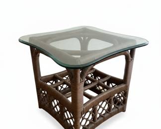 Wicker and Glass Side Table