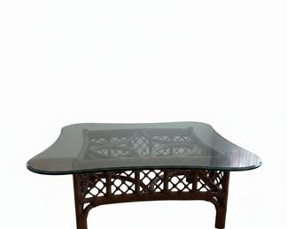 Wicker and Glass Coffee Table