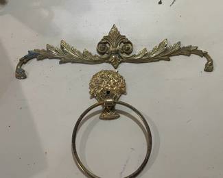 Vintage Brass Towel Ring and Decorative Wall Mount