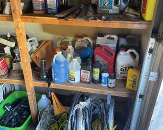 Assorted Automotive Fluids, Cleaners, and Garage Supplies