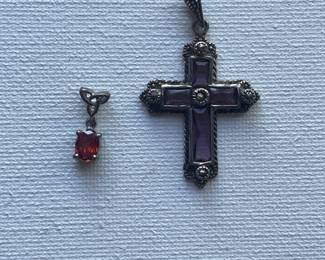 Sterling Silver Marcasite and Gemstone Pendants