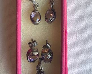 Sterling Silver and Amethyst Earrings and Pendant