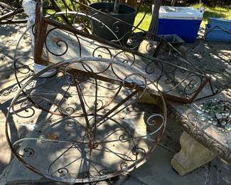 Vintage Wrought Iron Flower Cart Plant Stand
