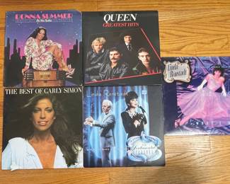 Vintage Vinyl Record Albums: Queen, Donna Summer, Linda Rondstat, Carly Simon