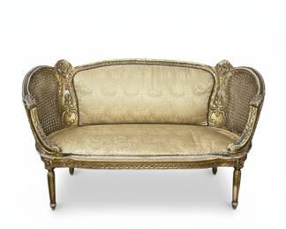 Vintage French Louis XV Style Giltwood Caned Settee
