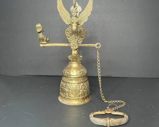 Vintage Brass Monastery Bell with Angel Figural Mount