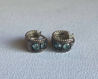 David Yurman Style Sterling Silver and Blue Topaz Hoop Earrings