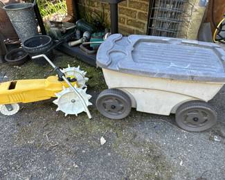 Nelson Rain Train Traveling Sprinkler and Suncast Garden Scooter