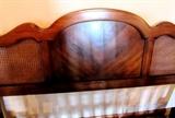 Full Size Contemporary Style Headboard with nicely curved / scalloped wood top, and cane accents