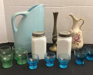 Vintage decor, shot glasses (some glow)