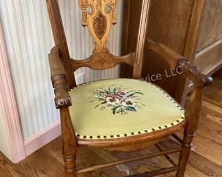 Needlepoint seat antique chair