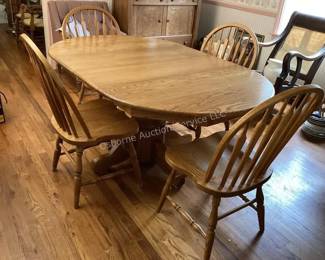 Oak pedestal table & chairs