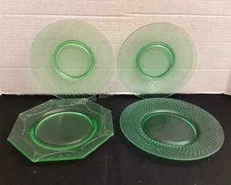 Green depression glass, some glow