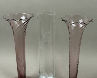 VINTAGE GLASS BUD VASES CLEAR & AMETHYST