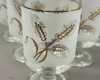 VINTAGE FROSTED GLASSES W GOLD WHEAT PATTERN ITALY
