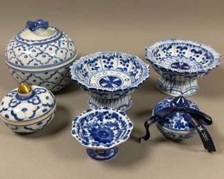 HAND PAINTED BLUE & WHITE PORCELAIN COLLECTIBLES