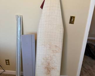 WOOD SHELF IRONING BOARD & DRAPERY RODS