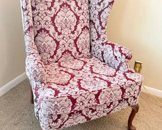 WINGBACK ARMCHAIR W DAMASK UPHOLSTERY