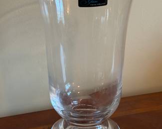 HAND MADE GLASS FOOTED HURRICAN VASE POLAND