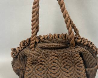 VINTAGE WOVEN CROCHET HANDBAG W ZIP TOP
