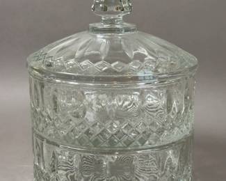 VINTAGE 2 TIER DIAMOND CUT CANDY DISH W LID