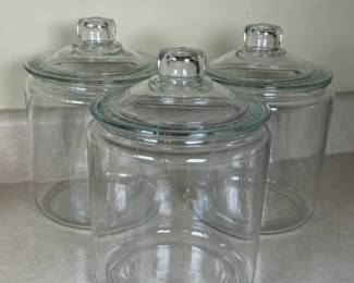 CLEAR GLASS CANISTERS W LIDS