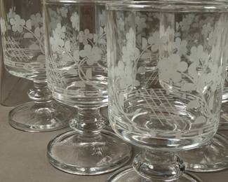 VINTAGE ETCHED GLASS STEMWARE 18 PC x 3 SIZES