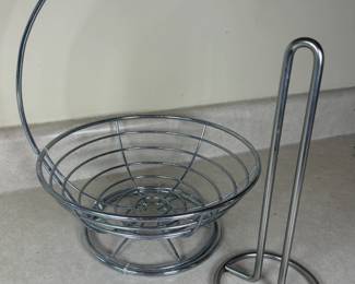CHROME WIRE FRUIT BASKET & PAPER TOWEL HOLDER