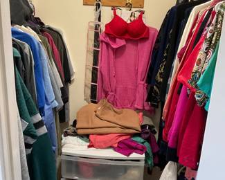 Women’s clothing and men’s clothing.  Jeans, tshirts and Navy military uniforms 