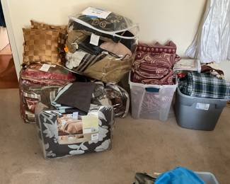 Comforters, sheets and shams mostly King size  Various curtains and blankets and sheets available 