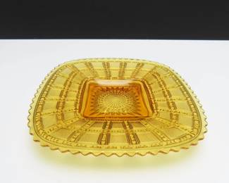 Vintage "Beaded Block" Amber Glass Square Plate by Imperial Glass (1930's)