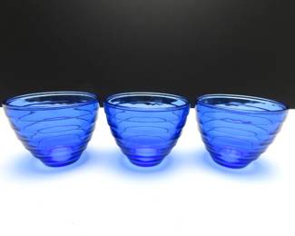 Lot of 3 Moderntone Cobalt Blue Custard/Punch Cups by Hazel-Atlas (1934-1942)