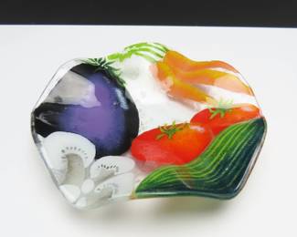 Peggy Karr Fused Glass Harvest Vegetables Serving Bowl