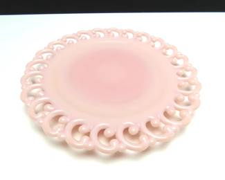 Vintage Fenton Pink Milk Glass Scroll Lace Plate (1950's)