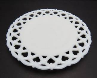 Vintage 8.5" Open Lace Milk Glass Plate by Westmoreland Glass Company