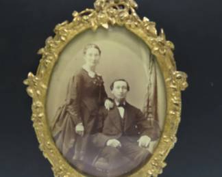 Antique Cast Metal Wall Hanging Framed Portrait of a Couple
