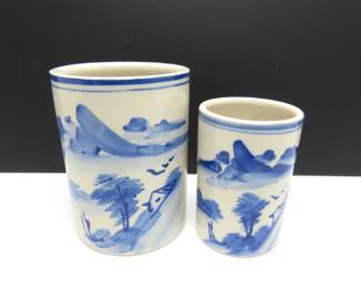 Lot of 2 Hand Painted Stoneware Brush Pots