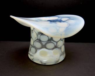 Vintage Fenton White Opalescent Coin Dot Glass Top Hat (1947-1950)